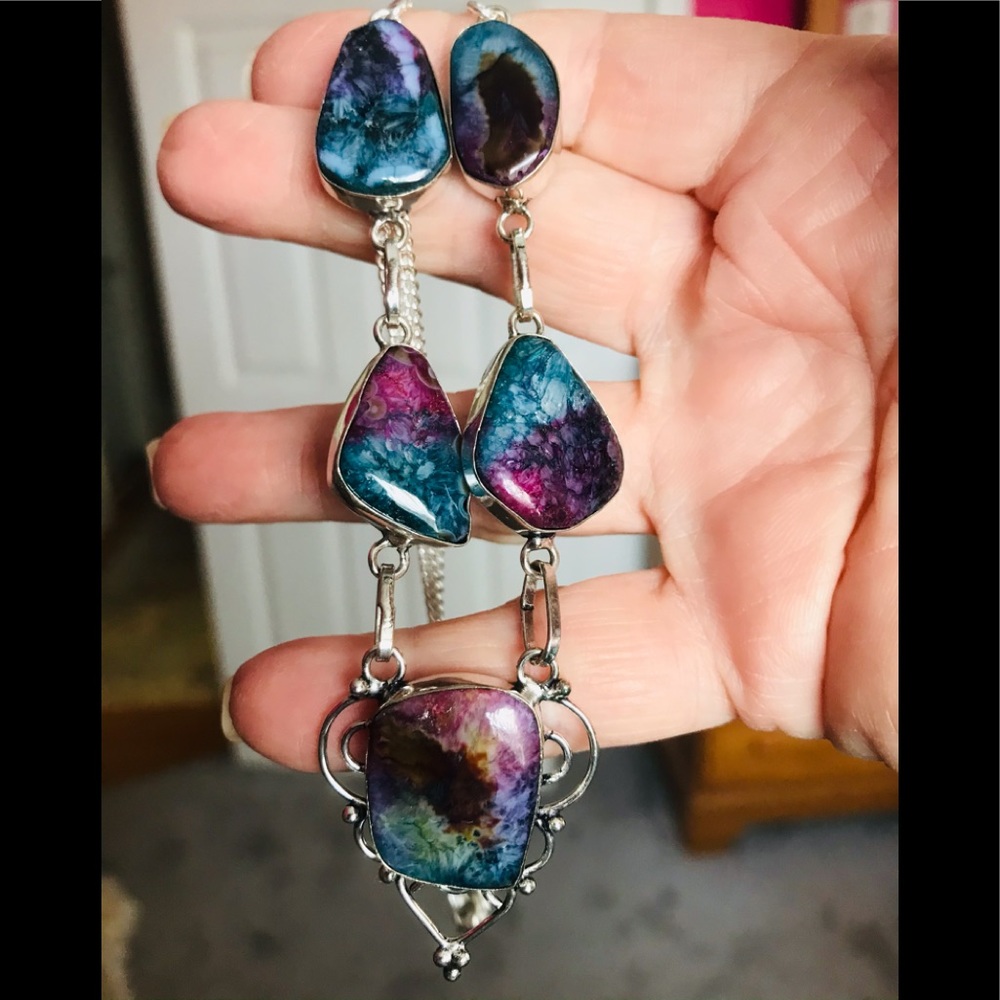 NEW Solar Druzy Agate 925 Silver Necklace